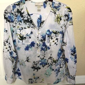 LOFT xxsp blue and white floral blouse
